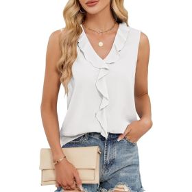 Women's Solid Color Summer Sleeveless Shirt (Option: White-L)