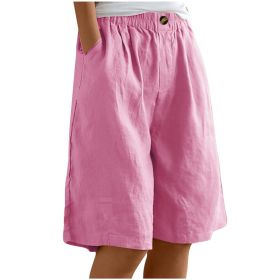 Women's Casual High Waist Loose Fit Solid Color Shorts - Button & Elastic Waist With Pockets, Comfortable Summer Shorts (Option: Rose Pink-S)