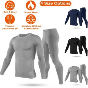 Men Thermal Underwear Set Long Johns Pants Long Sleeve Soft Underwear Kit Top Bottom Winter Sports Suits (Option: Grey-XL)