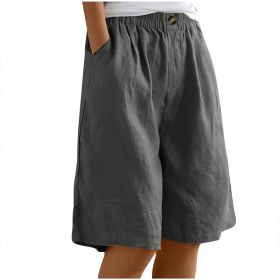 Women's Casual High Waist Loose Fit Solid Color Shorts - Button & Elastic Waist With Pockets, Comfortable Summer Shorts (Option: Dark Gray-L)