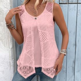 Vest Decorative Buckle Mesh Sleeveless Fake Two-Piece (Option: Pink-S)