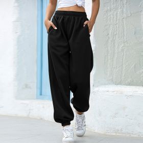 High waist casual track pants (Option: Black-XXL)