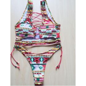 Pineapple Bikini for big boob Women Lace Up Swimwear Thong bikini set two pieces Swimsuit Bathing Suit female (Option: S-Prints)
