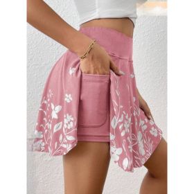 Pocket Minimalist Flower Printed Shorts With Pockets Shorts Inside Out Back To School Outfits (Option: Pink-XL)