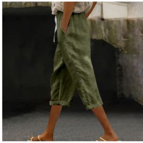 Casual Patchwork Button Cropped Pants For Women (Option: Army Green-XXL)