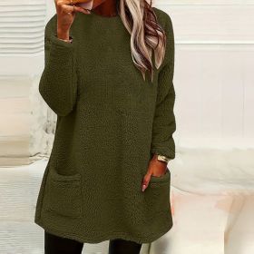 Women's Long Sleeved Pocket Plush Hoodie T-shirt (Option: Army Green-XL)