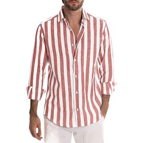 Striped Print Shirt Casual Loose Long-sleeved Shirt Men's Clothing (Option: Red-XL)