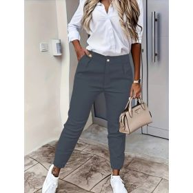 Women's Autumn Pocket Slim Fashion Casual Cropped Trousers (Option: Dark Grey-XL)