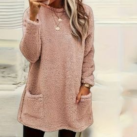 Women's Long Sleeved Pocket Plush Hoodie T-shirt (Option: Pink-L)