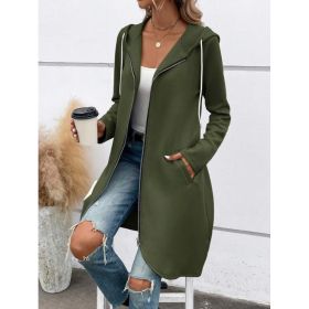 Personality Street Zip Hooded Long Velvet Lining Sweatshirt (Option: Green-S)