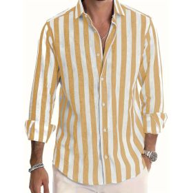 Striped Print Shirt Casual Loose Long-sleeved Shirt Men's Clothing (Option: HDCS13 Yellow-XL)