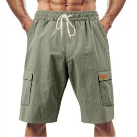Loose Sports And Leisure Solid Color Linen Drawstring Shorts (Option: XL-Army green with Label)
