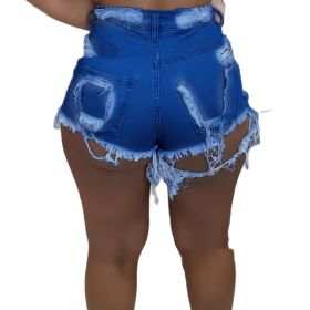 Summer Womens Denim Lift Shorts Simple Style (Option: Dark Blue-XL)