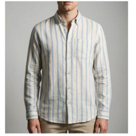 Striped Print Shirt Casual Loose Long-sleeved Shirt Men's Clothing (Option: HDCS17  Blue-4XL)