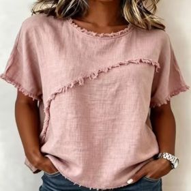 Women's Round-Neck Casual Loose Short-Sleeve Top (Option: Pink-S)