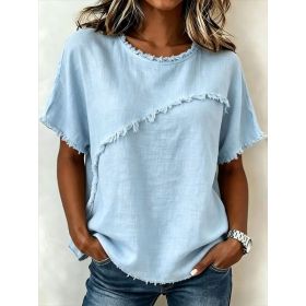 Women's Round-Neck Casual Loose Short-Sleeve Top (Option: Light Blue-S)