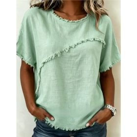 Women's Round-Neck Casual Loose Short-Sleeve Top (Option: Light Green-S)