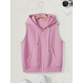 Women's Sleeveless Slim-fit Cardigan Zip Sweater (Option: Pink-XL)