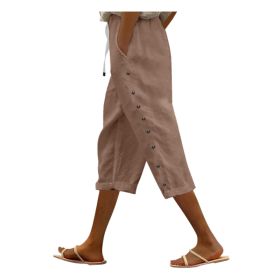 Casual Patchwork Button Cropped Pants For Women (Option: Coffee-XL)