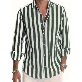 Striped Print Shirt Casual Loose Long-sleeved Shirt Men's Clothing (Option: HDCS13 Green-XL)