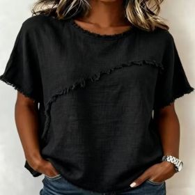 Women's Round-Neck Casual Loose Short-Sleeve Top (Option: Black-M)