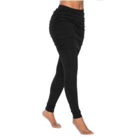Pack hip side pleated skirt fake two leggings skirt (Option: Black-XL)