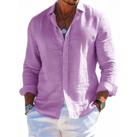 Men's Long Sleeve Shirt Casual Loose Lapel Button Top Solid Color Plus Size Blouse Clothing (Option: SF9065-S)