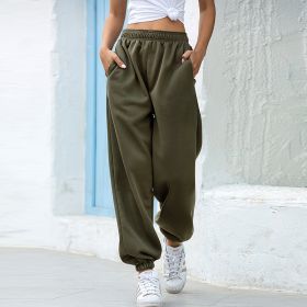 High waist casual track pants (Option: Green-XL)