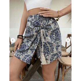 Women's Casual Retro Pattern Wrap Shorts (Option: Gray-S)