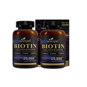 Biotin  Collagen  Hyaluronic Acid  Keratin - Support Normal Hair Growth Cycle - Skin & Nails - 25000mcg Vitamins B1, B2, B3, B6 & B7 - For Women & Men (Option: 2 PCS)
