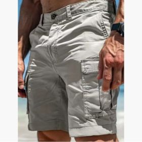 Men's Cargo Shorts Summer Multi-Pocket Button Zipper Pants With Pockers Fashion Beach Pants (Option: Light Grey-L)