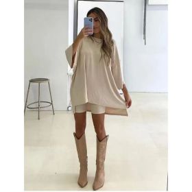 Women's Clothing Fashion Solid Color Loose T-shirt Tight Shorts Women (Option: Beige-S)