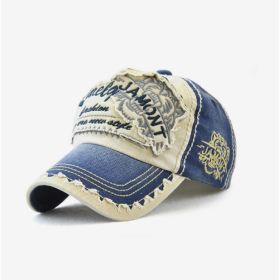 Embroidered Men's Outdoor Leisure Tiger Head Sun Hat (Option: Blue)