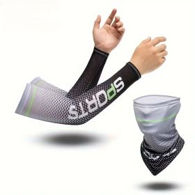 UV Resistant Ice Silk Cooling Set - 1 Pair Arm Sleeves 1 Face Mask Scarf,  Sun Protection For Running, Cycling, Outdoor Sports (Option: Grey)