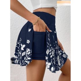 Pocket Minimalist Flower Printed Shorts With Pockets Shorts Inside Out Back To School Outfits (Option: Blue-M)