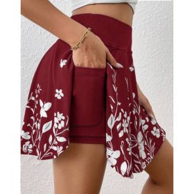 Pocket Minimalist Flower Printed Shorts With Pockets Shorts Inside Out Back To School Outfits (Option: Wine Red-M)