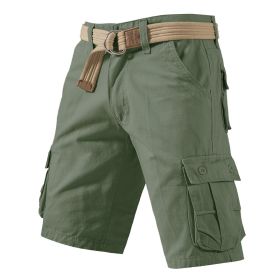 Five-point Shorts Men's Thin Summer Capris Loose Casual Pants Tooling Cotton Sports Pants (Option: 002Grass Green-29)