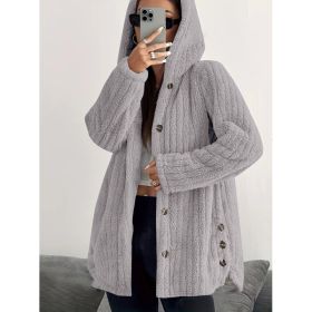 Hooded Loose Plush Coat Women's Regular Sleeve (Option: Light Gray-S)