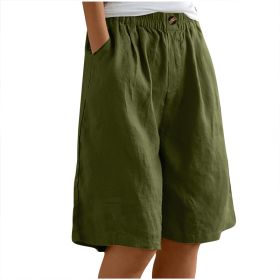 Women's Casual High Waist Loose Fit Solid Color Shorts - Button & Elastic Waist With Pockets, Comfortable Summer Shorts (Option: Army Green-S)