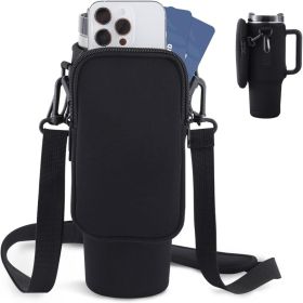 Slok Water Bottle Carrier Bag, Compatible With 40oz Tumbler With Handle, Modern Water Bottle Holder With Simple Adjustable Strap For Outdoor Walking H (Option: Black)