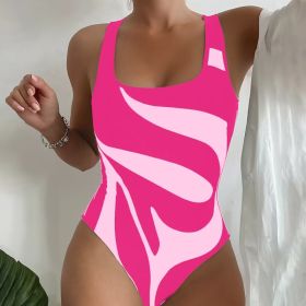 Sexy Sling One-piece Striped Printed Swimsuit (Option: Pink 2-2XL)