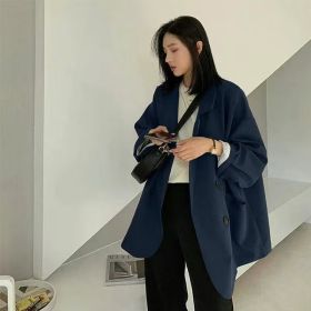 New Women's Coffee Suit Jacket Spring And Autumn (Option: Navy Blue-M)