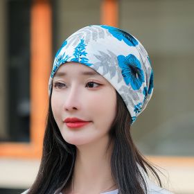 Baotou Silk Scarf Thin Air Conditioning Hat After Chemotherapy (Option: Cherry Blossom Blue)