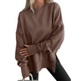 Fashion Casual Round Neck Pullover Loose Sports Long-sleeved Sweater (Option: Dark brown-S)