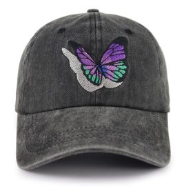 2pcs Vintage Washed Cotton Baseball Cap For Women Men, Cute Butterfly Embroidered Low Profile Hat, Adjustable Unstructured Trucker Cap For Outdoor Tra (Option: 1pcs)