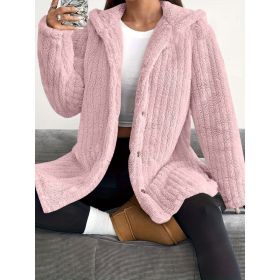 Hooded Loose Plush Coat Women's Regular Sleeve (Option: Pink-S)