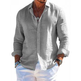 Men's Long Sleeve Shirt Casual Loose Lapel Button Top Solid Color Plus Size Blouse Clothing (Option: SF9061-S)