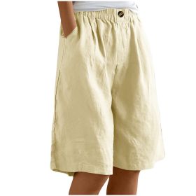 Women's Casual High Waist Loose Fit Solid Color Shorts - Button & Elastic Waist With Pockets, Comfortable Summer Shorts (Option: Apricot-L)