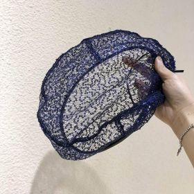 Mesh Hat Cover Gray Hair Lace Pile Heap Cap Thin Spring Women's Big Head Circumference (Option: Blue-Adjustable 56 To 58cm)