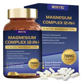 WINYEL Magnesium Complex 700mg 12 In 1 Magnesium Supplement With Glycinate, Citrate, Malate  Sleep, Calm, Muscle Relaxation, Heart Health Support  Veg (Option: 1 PCS)